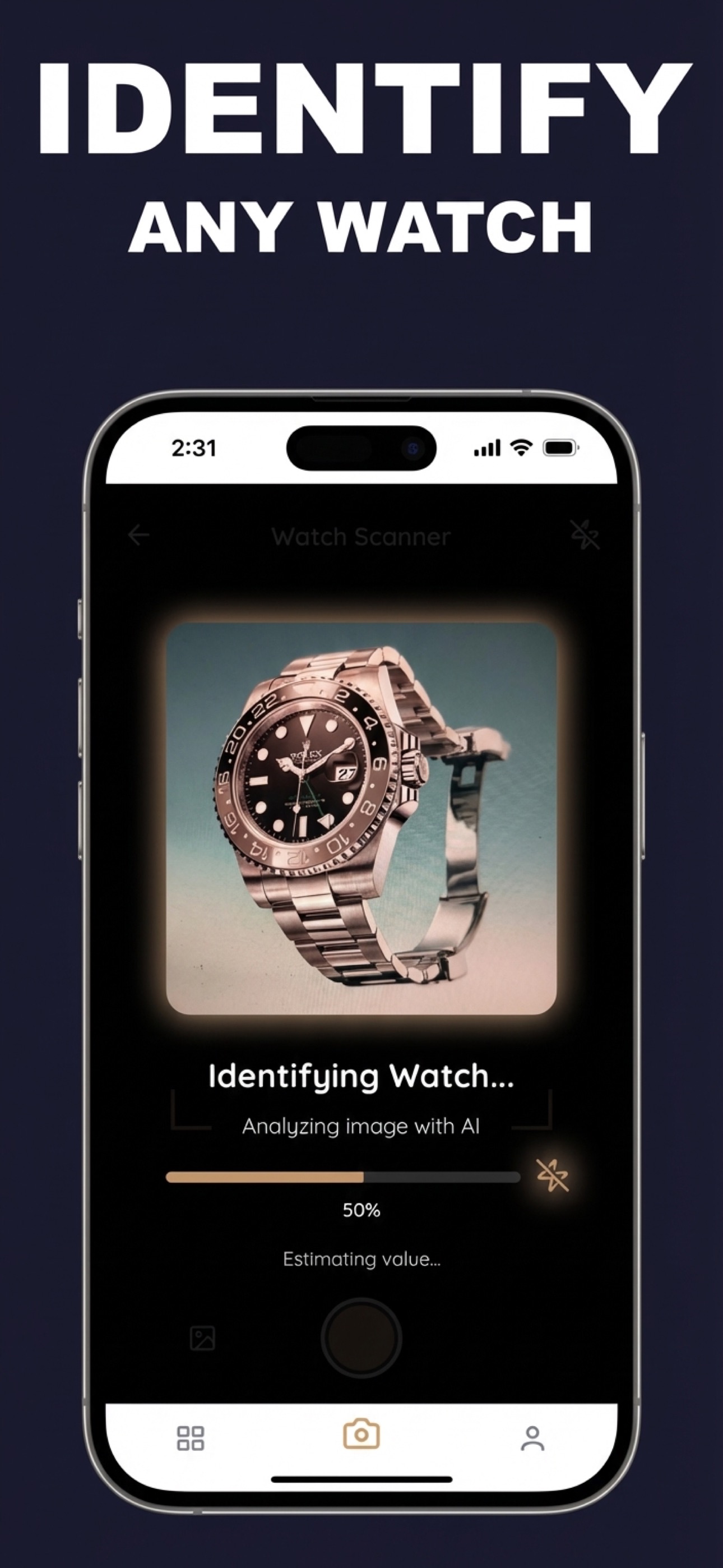 Watch Identifier app scanning a watch photo